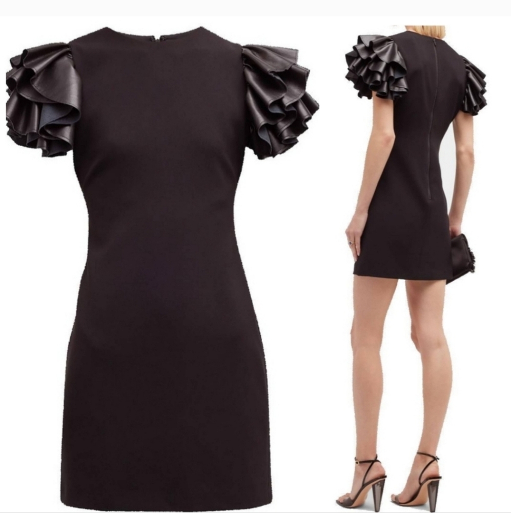 Alice + Olivia Eunice vegan leather Ruffle-Sleeves Mini Dress Size 8